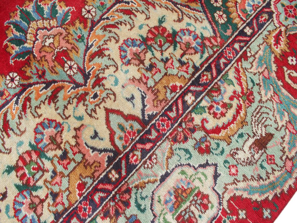 handmade Medallion, Traditional Tabriz Red Green Hand Knotted RECTANGLE 100% WOOL area rug 10x13