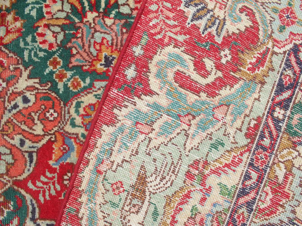 handmade Medallion, Traditional Tabriz Red Green Hand Knotted RECTANGLE 100% WOOL area rug 10x13