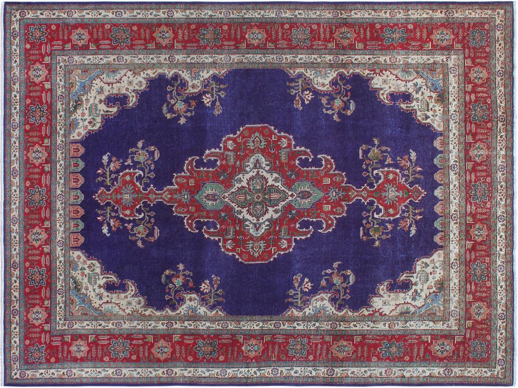 handmade Medallion, Traditional Tabriz Blue Red Hand Knotted RECTANGLE 100% WOOL area rug 10x13