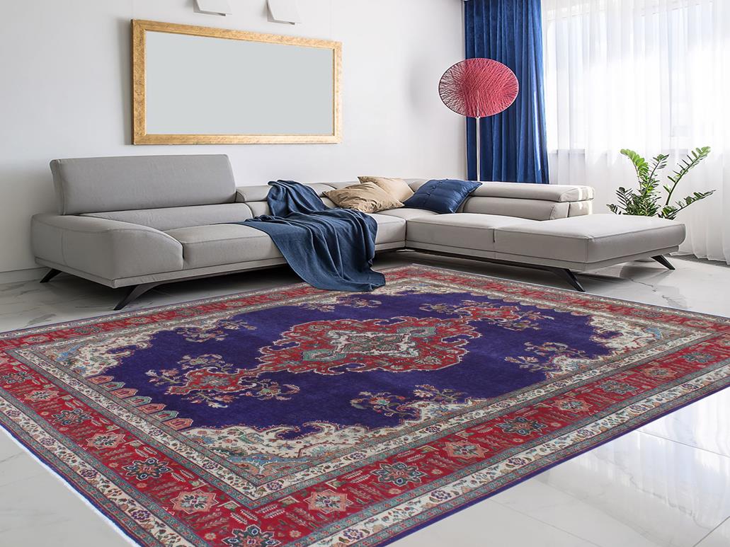 handmade Medallion, Traditional Tabriz Blue Red Hand Knotted RECTANGLE 100% WOOL area rug 10x13