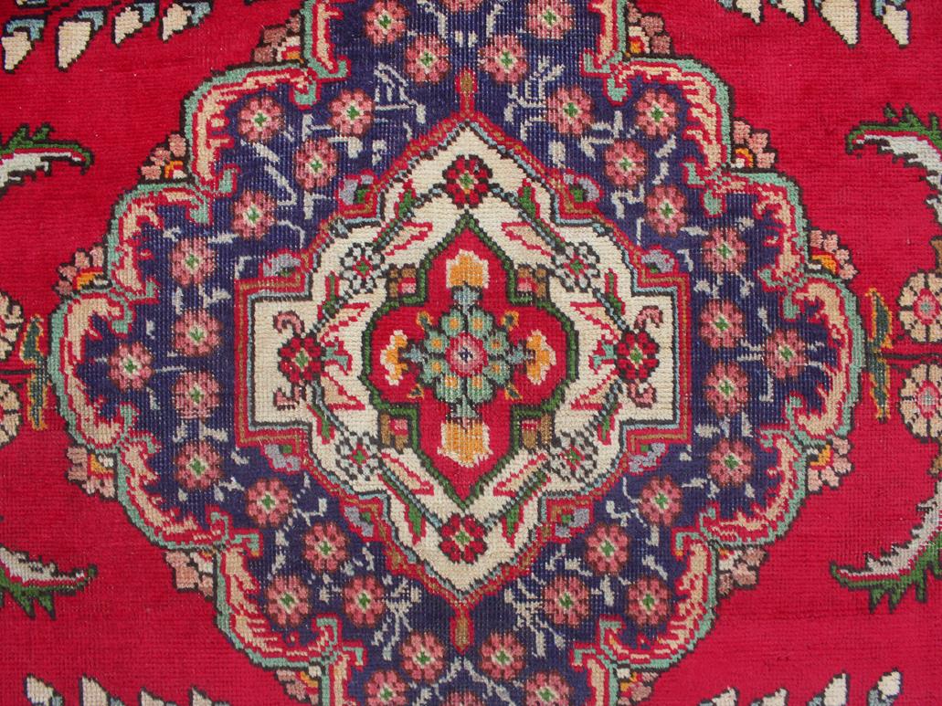 handmade Medallion, Traditional Tabriz Red Blue Hand Knotted RECTANGLE 100% WOOL area rug 7x9