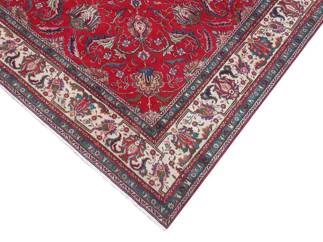 handmade Medallion, Traditional Tabriz Red Beige Hand Knotted RECTANGLE 100% WOOL area rug 9x12