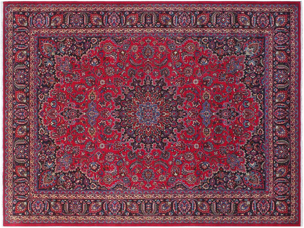 handmade Medallion, Traditional Kashan Red Blue Hand Knotted RECTANGLE 100% WOOL area rug 10x13