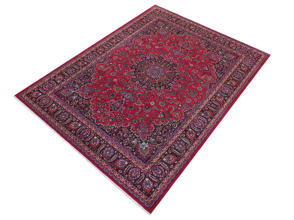 handmade Medallion, Traditional Kashan Red Blue Hand Knotted RECTANGLE 100% WOOL area rug 10x13