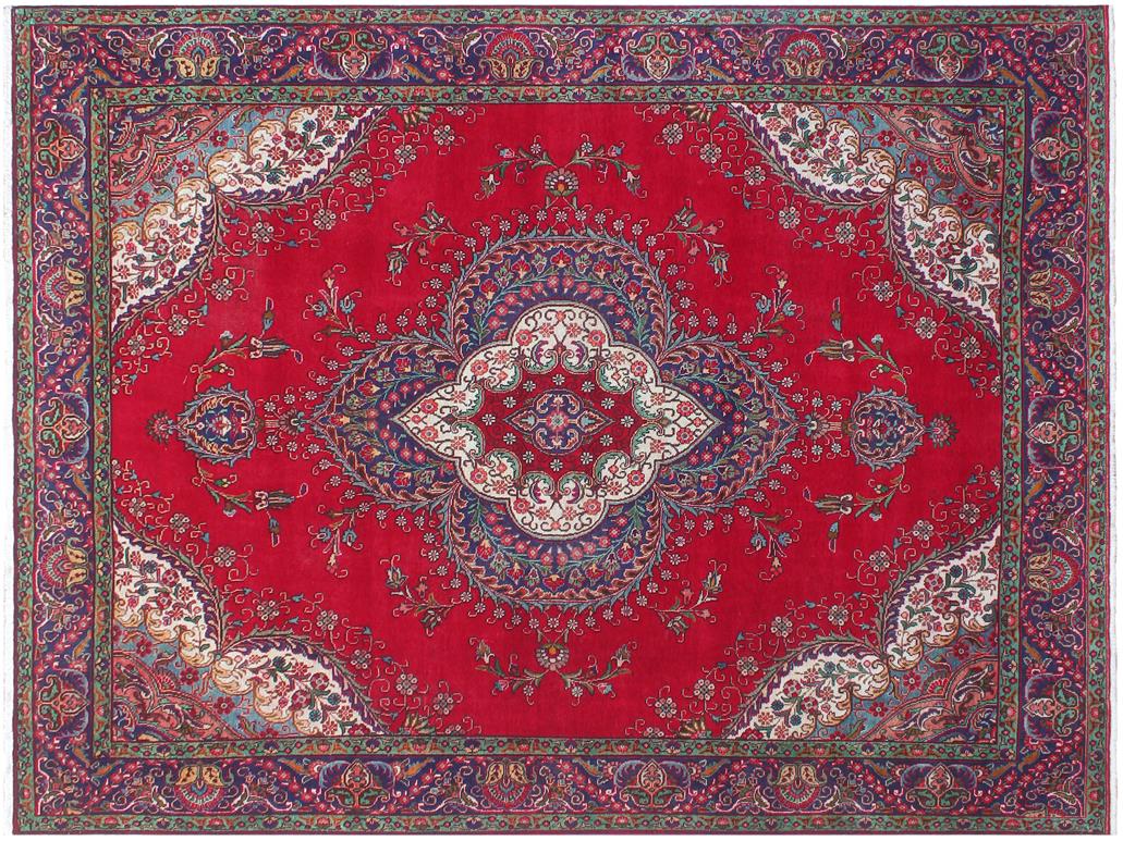 handmade Medallion, Traditional Tabriz Red Purple Hand Knotted RECTANGLE 100% WOOL area rug 9x13