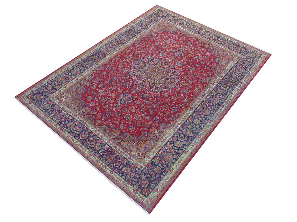 handmade Medallion, Traditional Kashan Red Blue Hand Knotted RECTANGLE 100% WOOL area rug 10x14