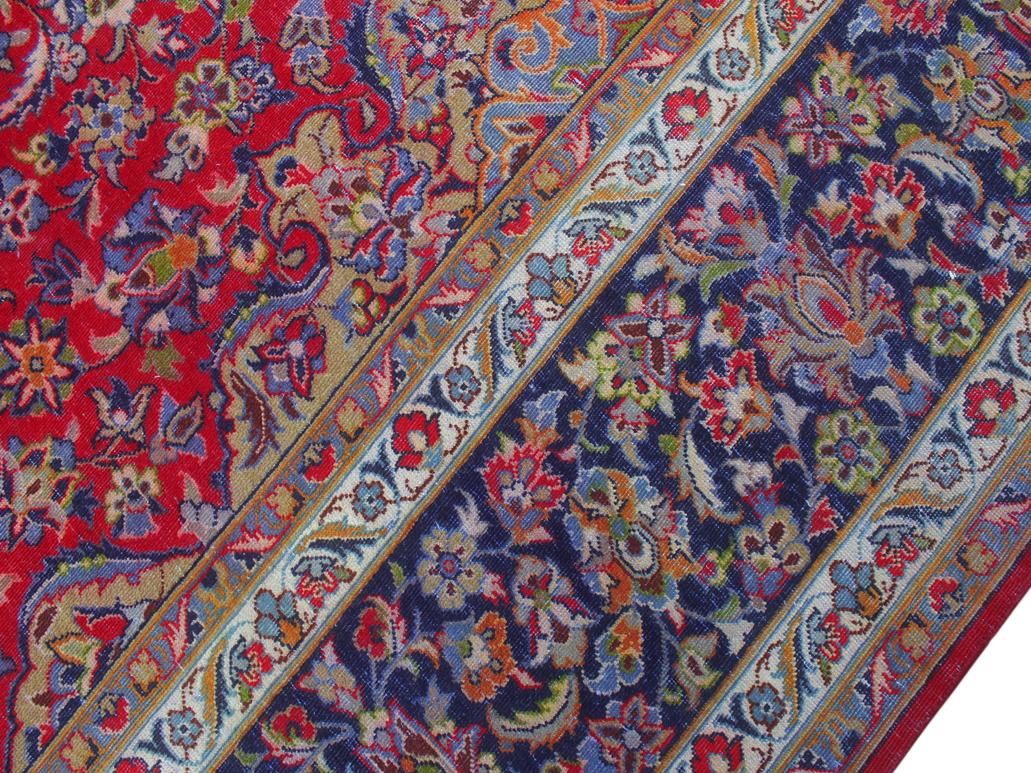 handmade Medallion, Traditional Kashan Red Blue Hand Knotted RECTANGLE 100% WOOL area rug 10x14