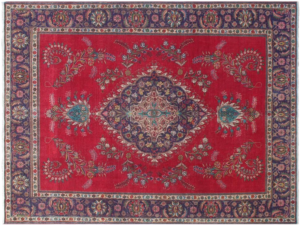 handmade Medallion, Traditional Tabriz Red Purple Hand Knotted RECTANGLE 100% WOOL area rug 10x13