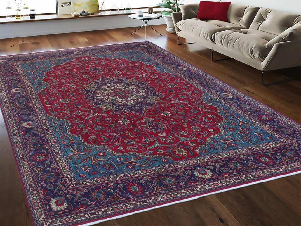handmade Medallion, Traditional Kashan Red Purple Hand Knotted RECTANGLE 100% WOOL area rug 10x13