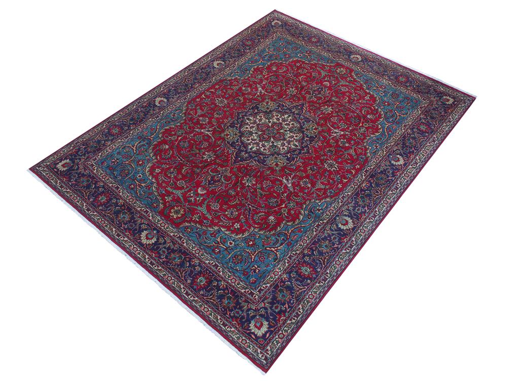 handmade Medallion, Traditional Kashan Red Purple Hand Knotted RECTANGLE 100% WOOL area rug 10x13