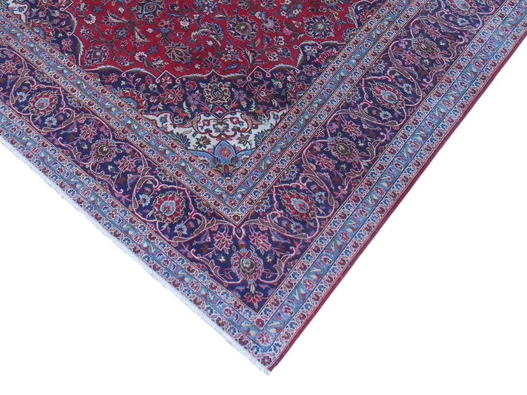 handmade Medallion, Traditional Kashan Red Blue Hand Knotted RECTANGLE 100% WOOL area rug 9x13