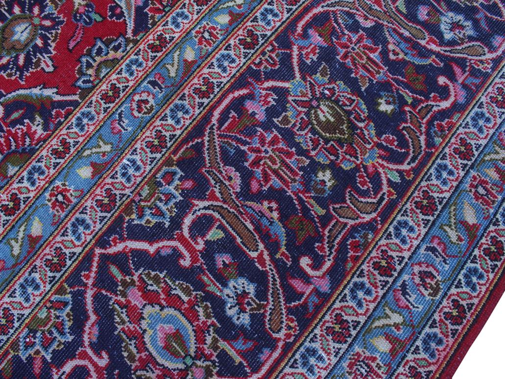 handmade Medallion, Traditional Kashan Red Blue Hand Knotted RECTANGLE 100% WOOL area rug 9x13