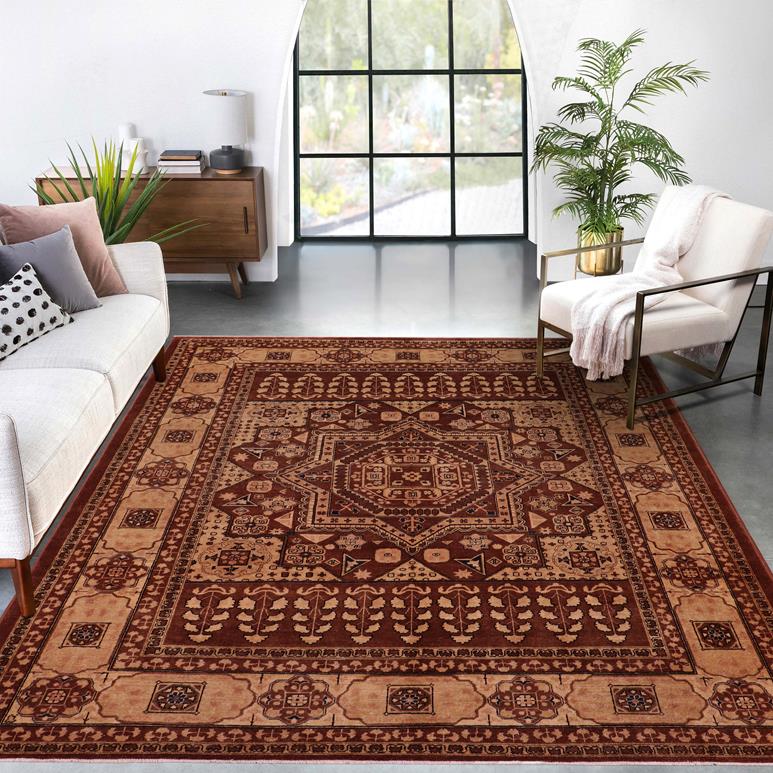 handmade Geometric Kafkaz Chobi Ziegler Brown Tan Hand Knotted RECTANGLE 100% WOOL area rug 8 x 10