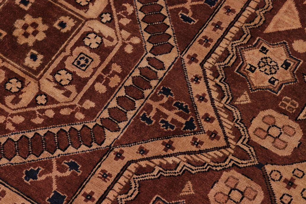 handmade Geometric Kafkaz Chobi Ziegler Brown Tan Hand Knotted RECTANGLE 100% WOOL area rug 8 x 10
