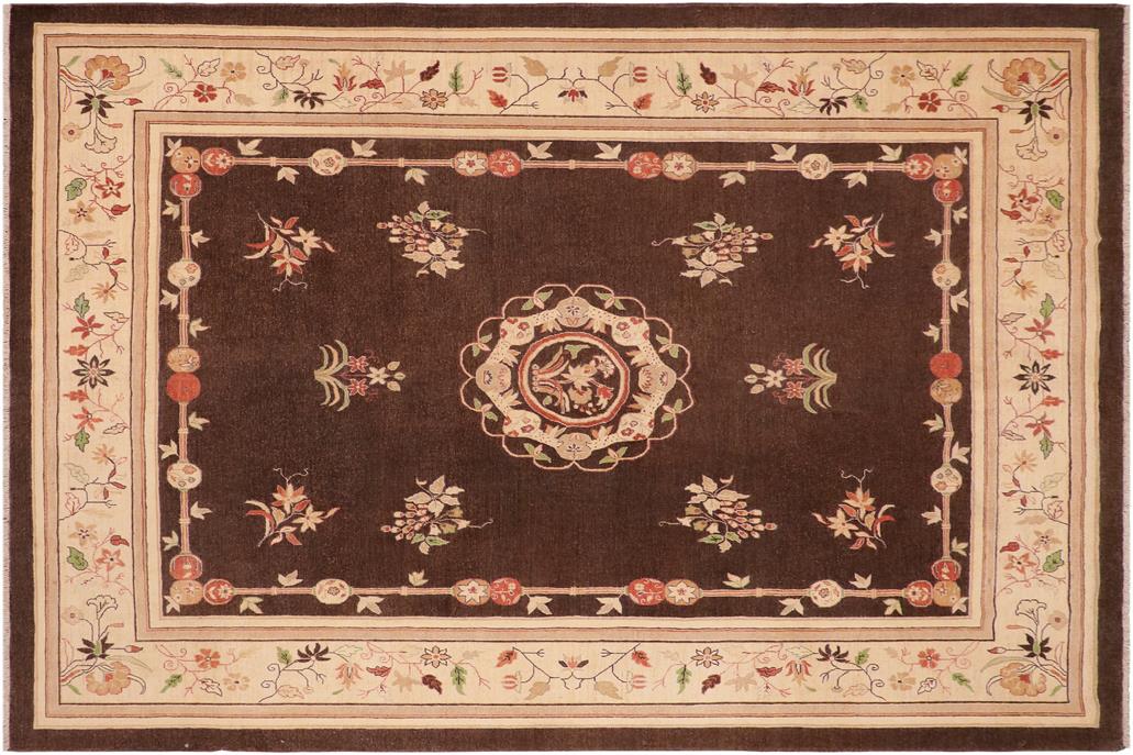 handmade Geometric Kafkaz Chobi Ziegler Brown Beige Hand Knotted RECTANGLE 100% WOOL area rug 8 x 10