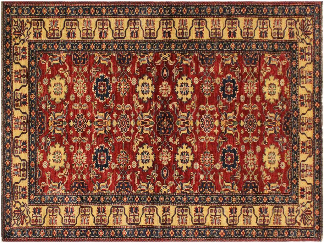 handmade Geometric Super Kazak Red Beige Hand Knotted RECTANGLE 100% WOOL area rug 4x6