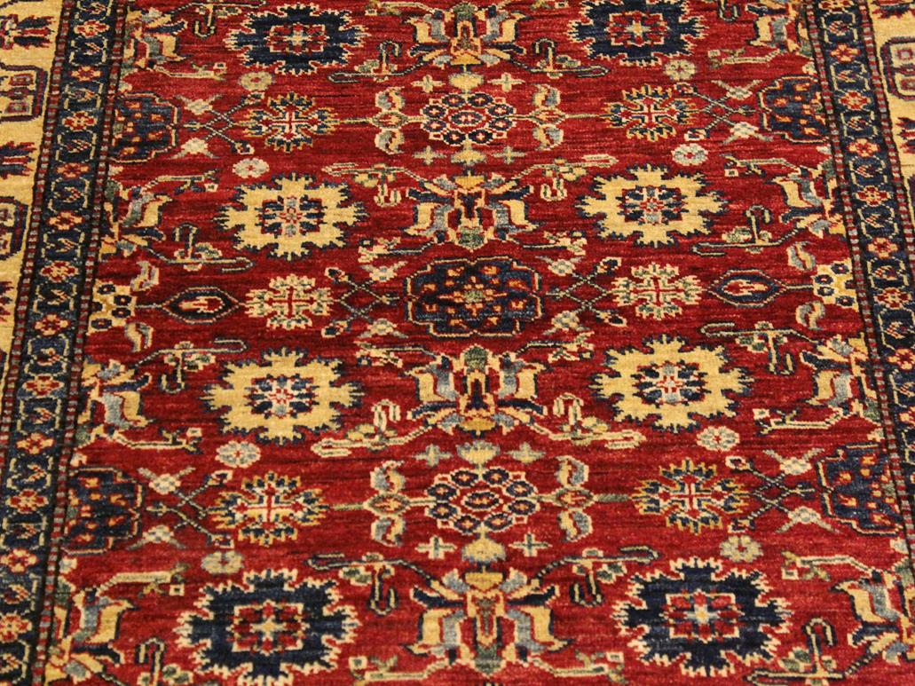 handmade Geometric Super Kazak Red Beige Hand Knotted RECTANGLE 100% WOOL area rug 4x6