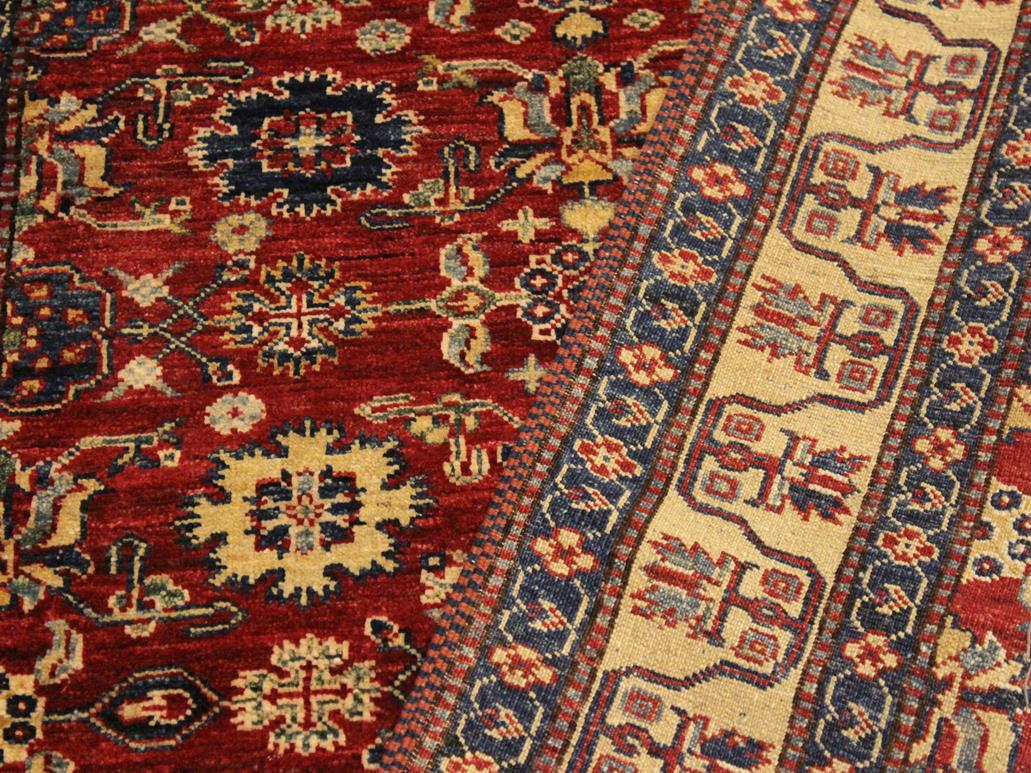 handmade Geometric Super Kazak Red Beige Hand Knotted RECTANGLE 100% WOOL area rug 4x6