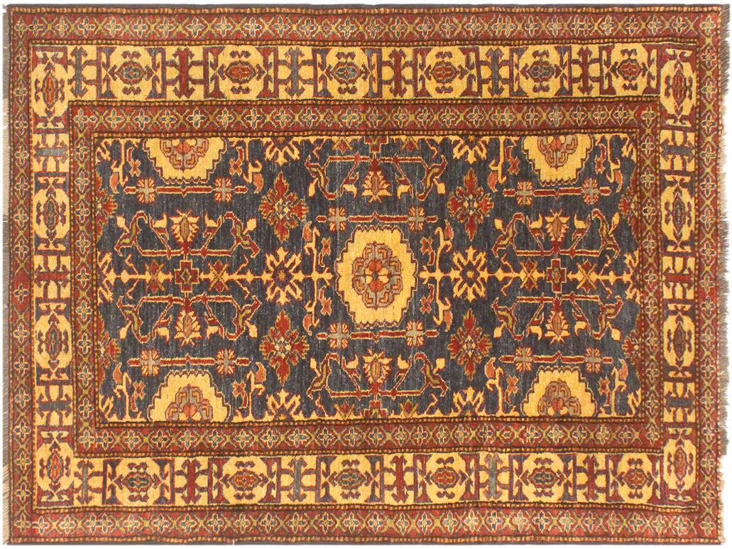 handmade Geometric Super Kazak Blue Gold Hand Knotted RECTANGLE 100% WOOL area rug 4x6