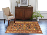 handmade Geometric Super Kazak Blue Gold Hand Knotted RECTANGLE 100% WOOL area rug 4x6