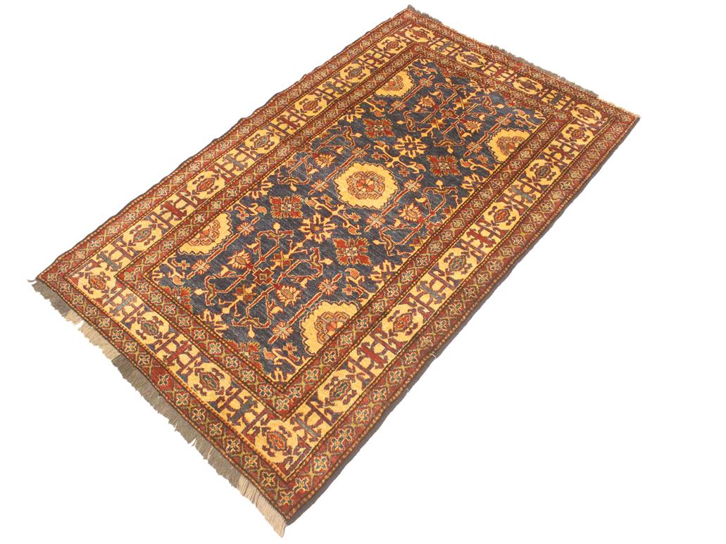 handmade Geometric Super Kazak Blue Gold Hand Knotted RECTANGLE 100% WOOL area rug 4x6