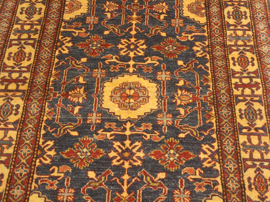 handmade Geometric Super Kazak Blue Gold Hand Knotted RECTANGLE 100% WOOL area rug 4x6