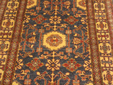 handmade Geometric Super Kazak Blue Gold Hand Knotted RECTANGLE 100% WOOL area rug 4x6
