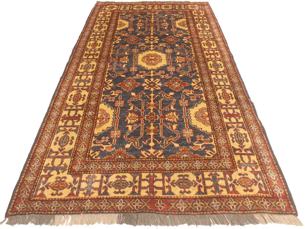 handmade Geometric Super Kazak Blue Gold Hand Knotted RECTANGLE 100% WOOL area rug 4x6