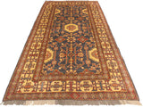 handmade Geometric Super Kazak Blue Gold Hand Knotted RECTANGLE 100% WOOL area rug 4x6