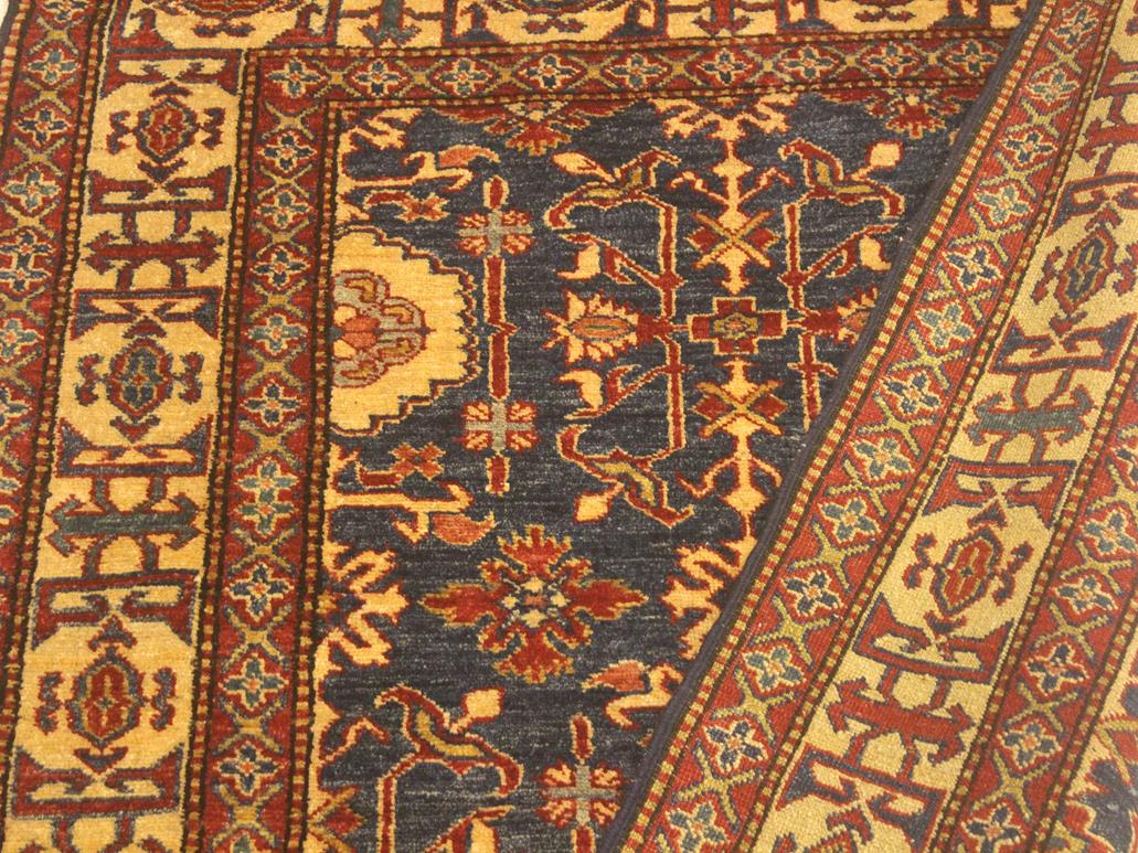 handmade Geometric Super Kazak Blue Gold Hand Knotted RECTANGLE 100% WOOL area rug 4x6