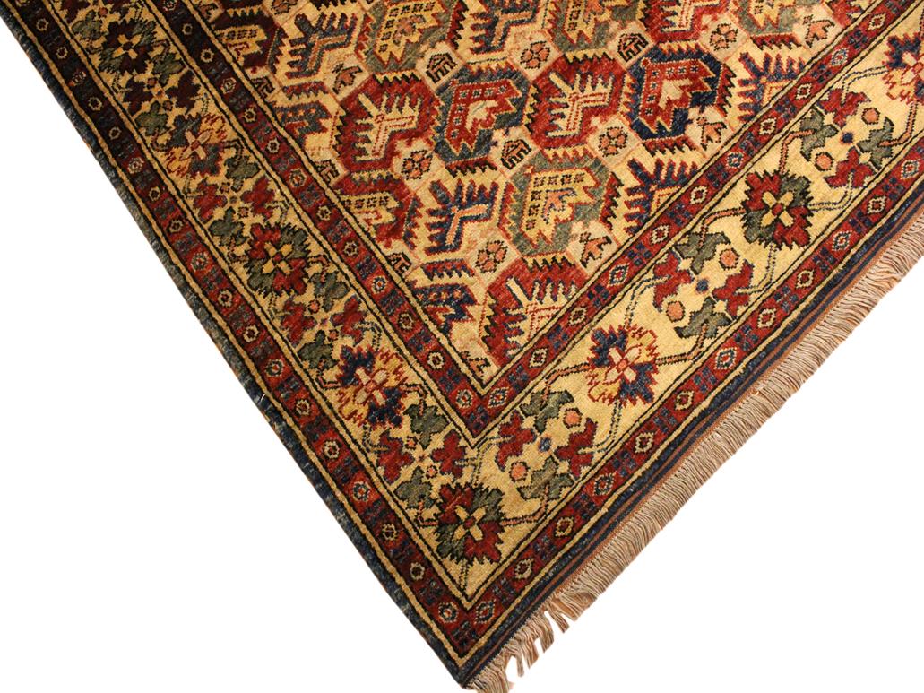handmade Geometric Super Kazak Gold Blue Hand Knotted RECTANGLE 100% WOOL area rug 4x6