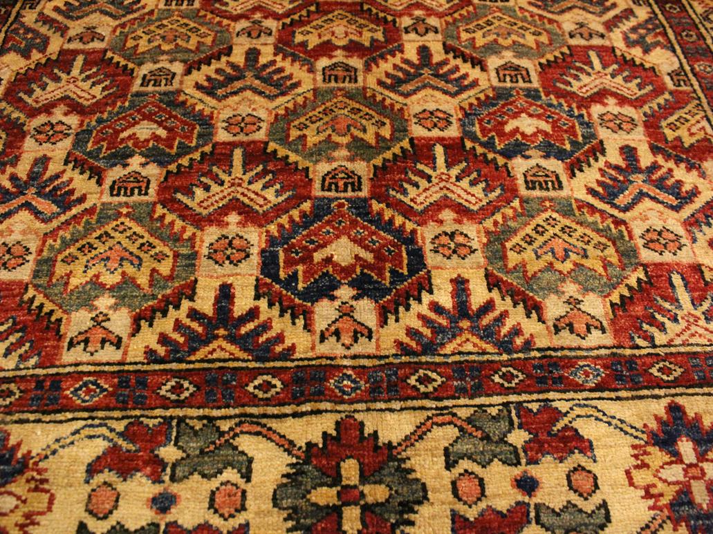 handmade Geometric Super Kazak Gold Blue Hand Knotted RECTANGLE 100% WOOL area rug 4x6