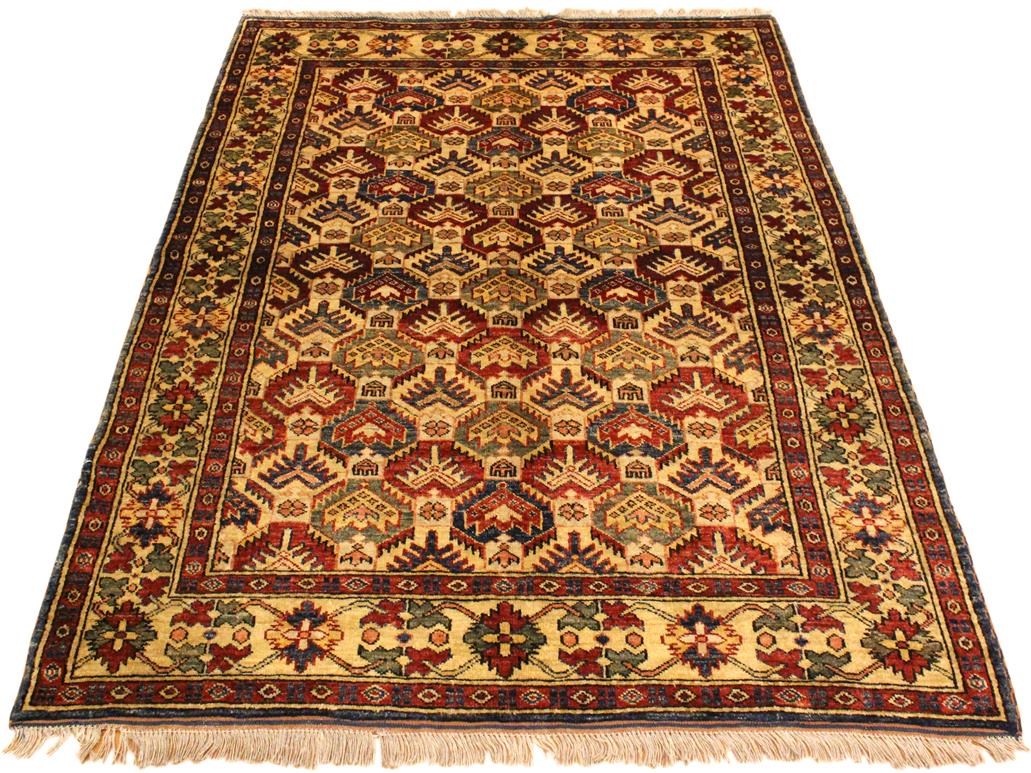 handmade Geometric Super Kazak Gold Blue Hand Knotted RECTANGLE 100% WOOL area rug 4x6