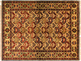 Southwestern Super Kazak Josefine Gold/Blue Wool Rug - 4'3'' x 5'6''