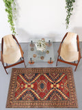 handmade Geometric Super Kazak Red Beige Hand Knotted RECTANGLE 100% WOOL area rug 4x6