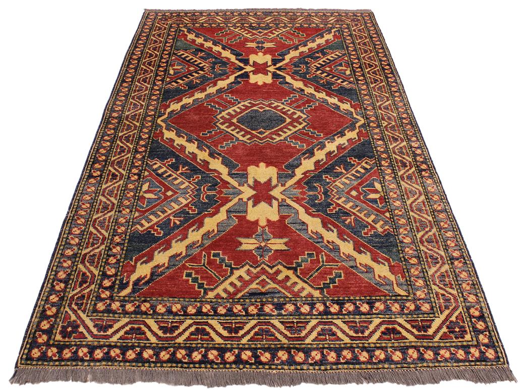 handmade Geometric Super Kazak Red Beige Hand Knotted RECTANGLE 100% WOOL area rug 4x6