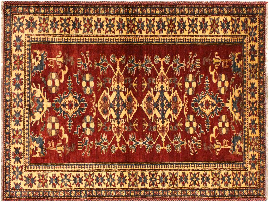 handmade Geometric Super Kazak Red Gold Hand Knotted RECTANGLE 100% WOOL area rug 4x6
