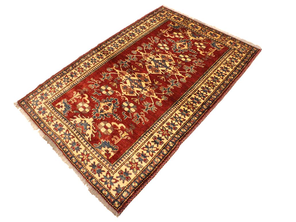 handmade Geometric Super Kazak Red Gold Hand Knotted RECTANGLE 100% WOOL area rug 4x6