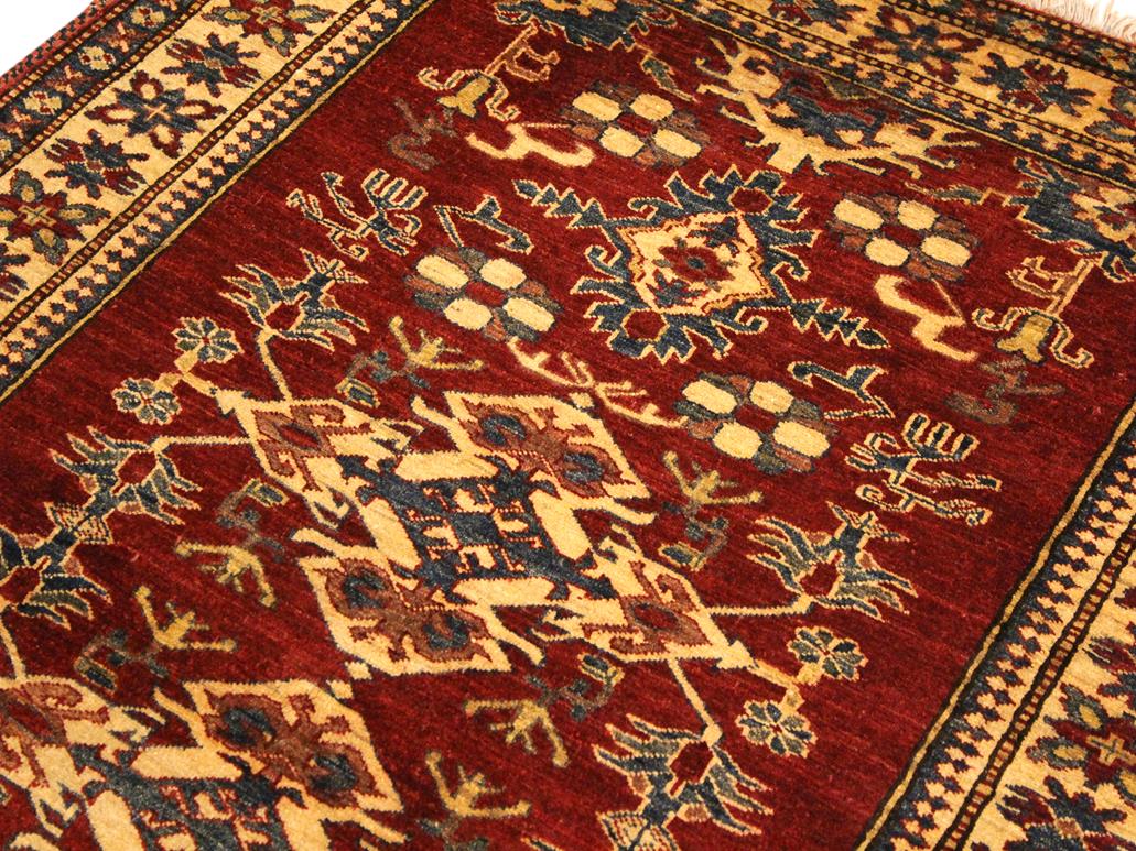 handmade Geometric Super Kazak Red Gold Hand Knotted RECTANGLE 100% WOOL area rug 4x6