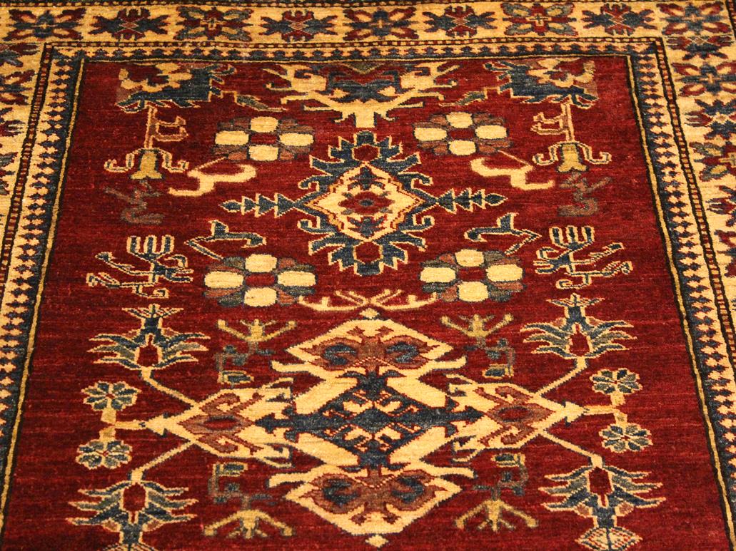 handmade Geometric Super Kazak Red Gold Hand Knotted RECTANGLE 100% WOOL area rug 4x6