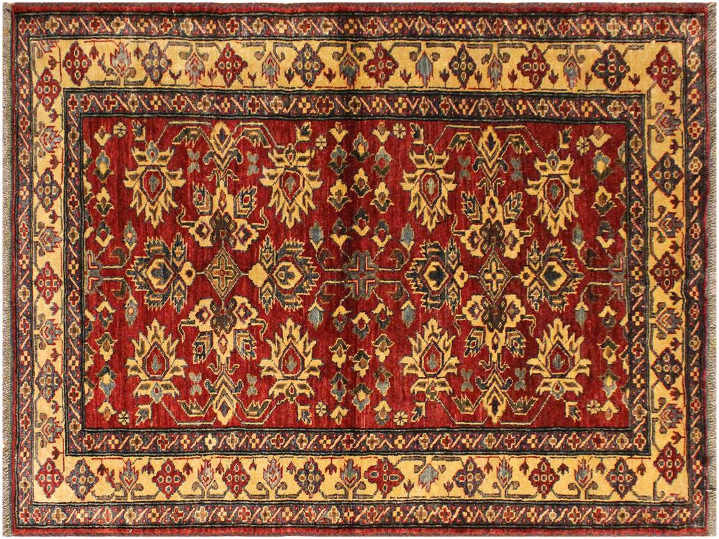 handmade Geometric Super Kazak Red Gold Hand Knotted RECTANGLE 100% WOOL area rug 4x5