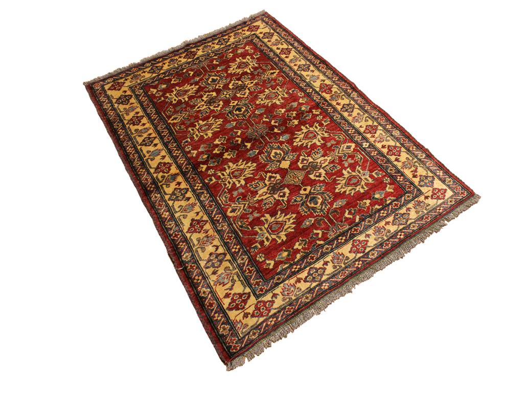 handmade Geometric Super Kazak Red Gold Hand Knotted RECTANGLE 100% WOOL area rug 4x5