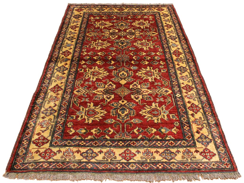 handmade Geometric Super Kazak Red Gold Hand Knotted RECTANGLE 100% WOOL area rug 4x5