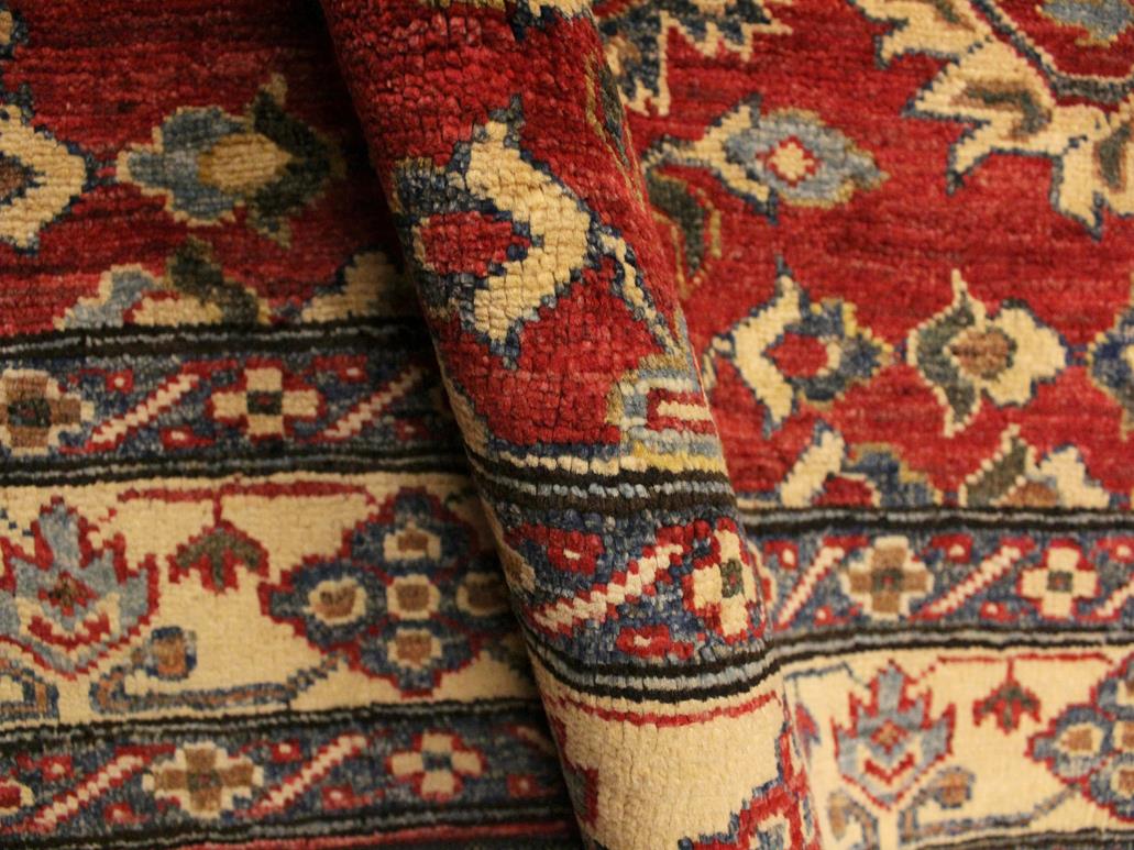handmade Geometric Super Kazak Red Gold Hand Knotted RECTANGLE 100% WOOL area rug 4x5