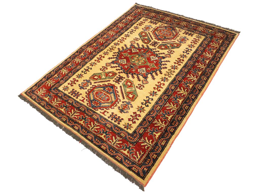 handmade Geometric Super Kazak Gold Red Hand Knotted RECTANGLE 100% WOOL area rug 5x6