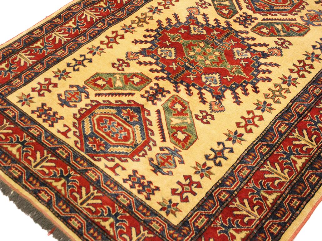 handmade Geometric Super Kazak Gold Red Hand Knotted RECTANGLE 100% WOOL area rug 5x6