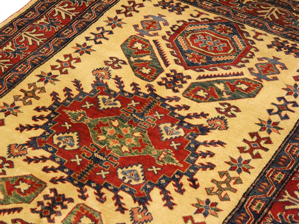handmade Geometric Super Kazak Gold Red Hand Knotted RECTANGLE 100% WOOL area rug 5x6