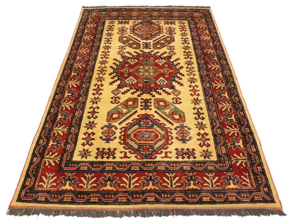 handmade Geometric Super Kazak Gold Red Hand Knotted RECTANGLE 100% WOOL area rug 5x6