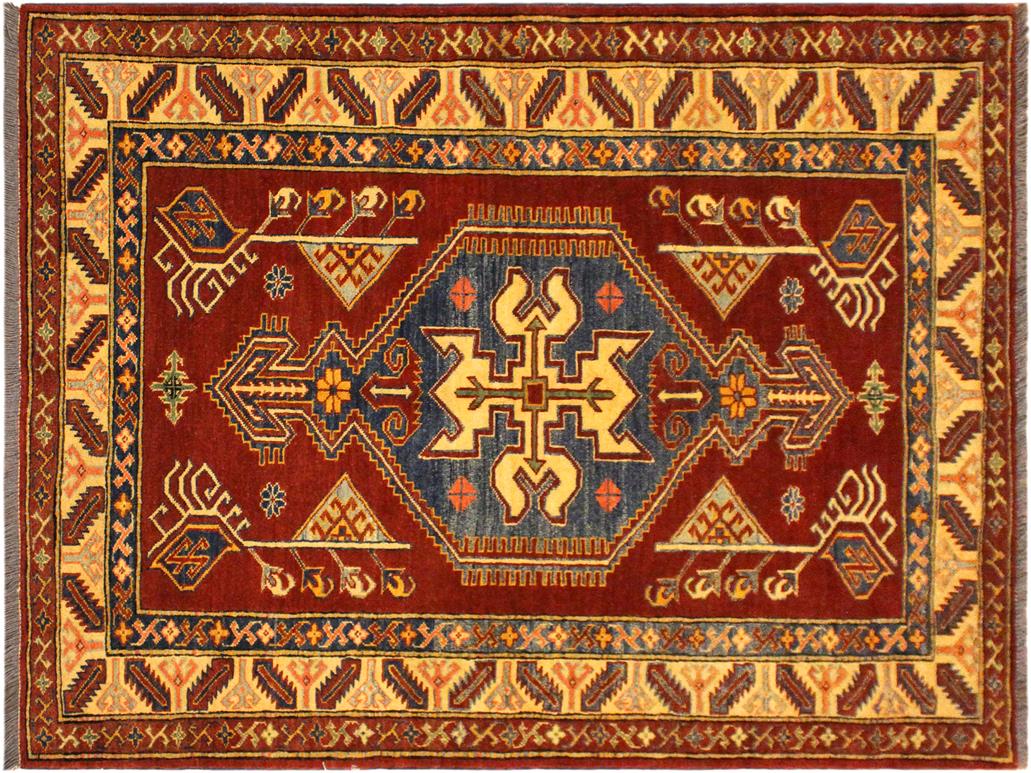 handmade Geometric Super Kazak Rust Tan Hand Knotted RECTANGLE 100% WOOL area rug 4x5