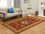 handmade Geometric Super Kazak Rust Tan Hand Knotted RECTANGLE 100% WOOL area rug 4x5